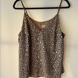A New Day Tan and Cream Camisole with V-Neck and Animal Print